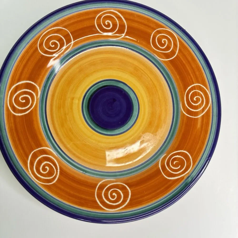 Pier 1 Italian Swirl Handcrafted Blue, Orange Swirl 8